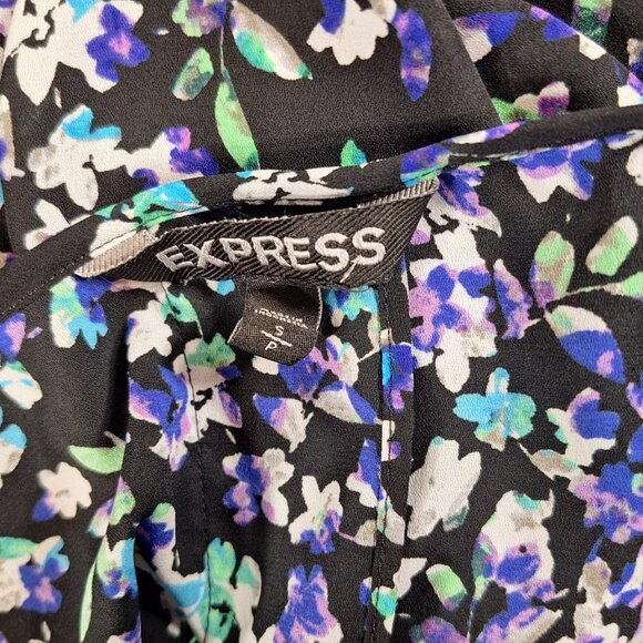Express Purple Floral Print Scoop Neck Sleeveless Split Back Blouse Top S - Picture 4 of 4